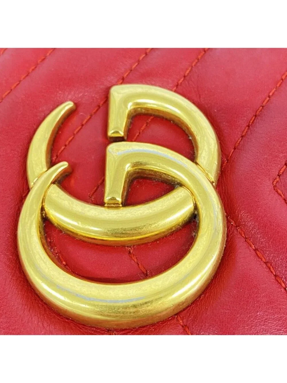 Gucci Shoulder Bag GG Marmont Leather Red Gold